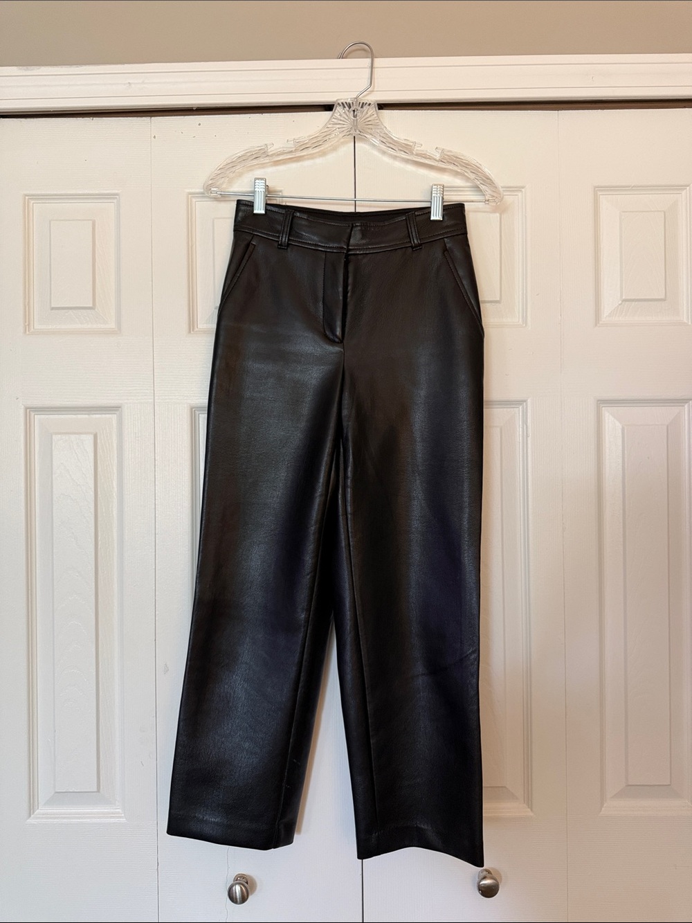 Babaton Black Faux Leather Straight-Leg Pants